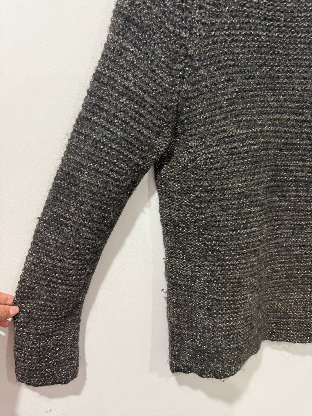 Maje Metallic Knit Wool Blend Sweater Size 3 Black Gold Sparkle - Picture 9 of 10